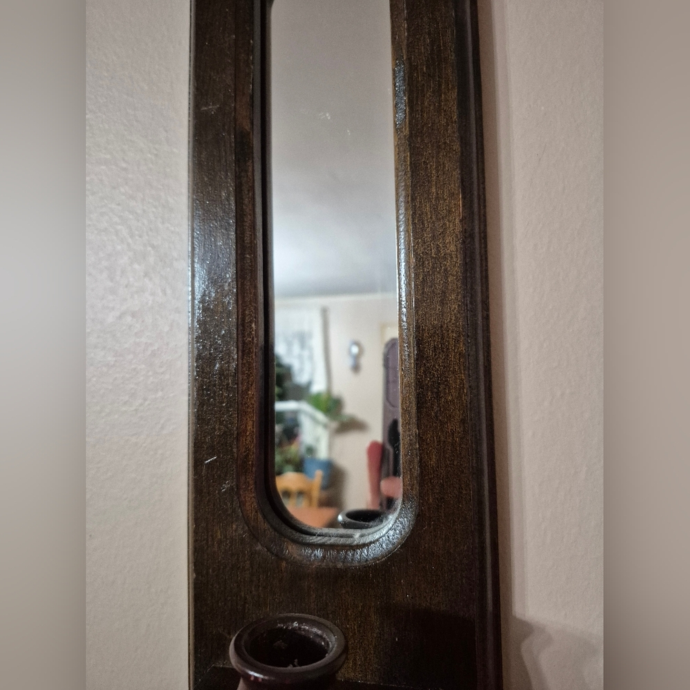 Vintage Mirrored Wood Candle Sconces - Picture 8 of 15